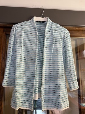 Ming Wang Women's Cardigan Jacket Size Small Teal And White