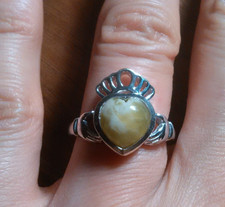 Connemara Marble Traditional Irish Claddagh Sterling Silver Ring Size 7