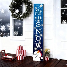 Lighted Wooden Welcome Porch Sign, 47.2"H Let It Snow Merry Christmas Winter
