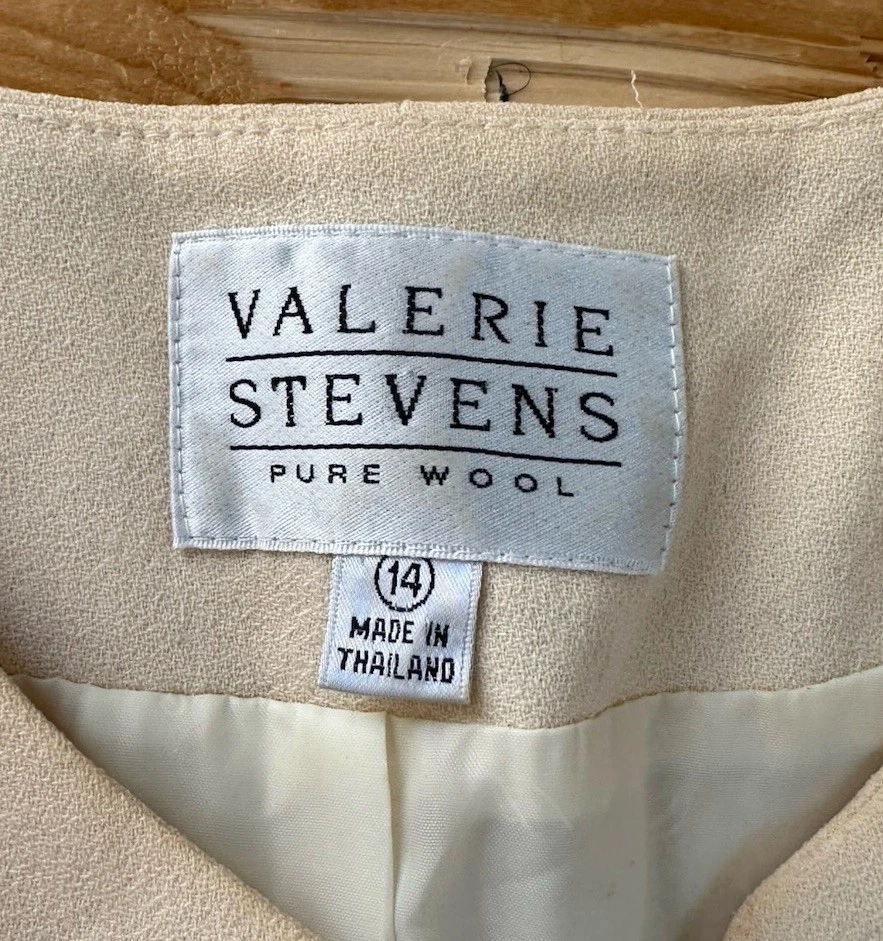 Traje falda de lana para mujer Valerie Stevens talla 14 crema D4 Foto 4 de 4