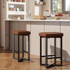 Bar Stools Set of 2, 24.6" Counter Height Backless Barstools, Upholstered PU