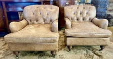 Magnificent Pair of Vintage Brown Leather Chesterfield Leather Club Chairs