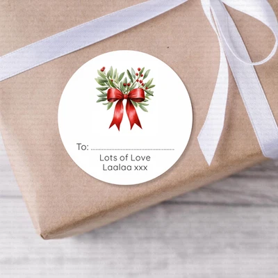 HOMEMADE 48 x CHRISTMAS STICKERS PERSONALISED NAME LABELS GIFT TAG PRESENTS MISTLETOE
