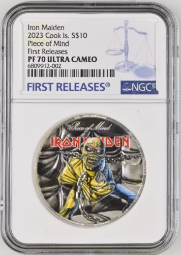 2 Oz Silver Coin 2023 Cook Islands Iron Maiden Piece of Mind NGC PF 70 UCAM FR