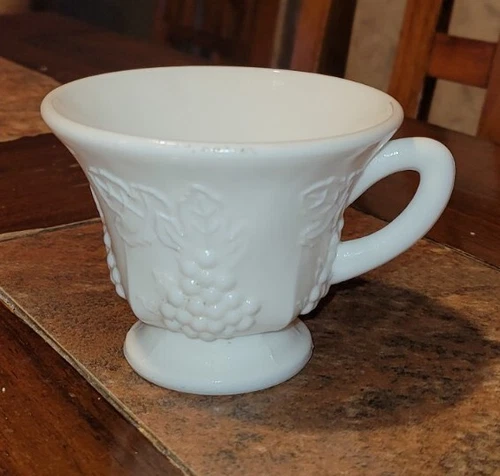 Vintage Indiana Colony Milk Glass White Harvest Grape Footed Cup