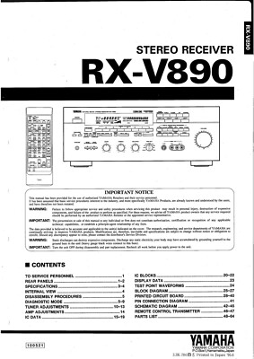 Service Manual Instructions for Yamaha RX-V890 | eBay