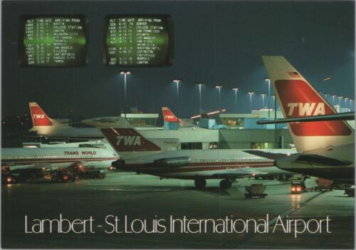 Lambert St. Louis Int’l Airport Nightview TWA Missouri MO 4"x6" Postcard 13482a