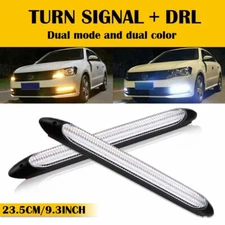 2PCS LED Daytime DRL Strip Running Lights For Fog Car Lamp Driving White Amber