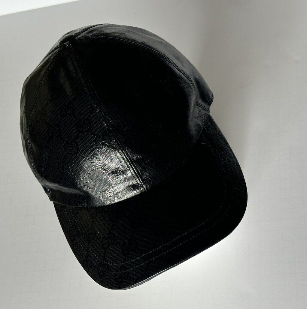 Gucci Vintage GG Print Leather Baseball Cap Black Hat S (57 cm