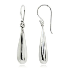 Teardrop Dangle Drop Polished Sterling Silver Fishhook Earrings