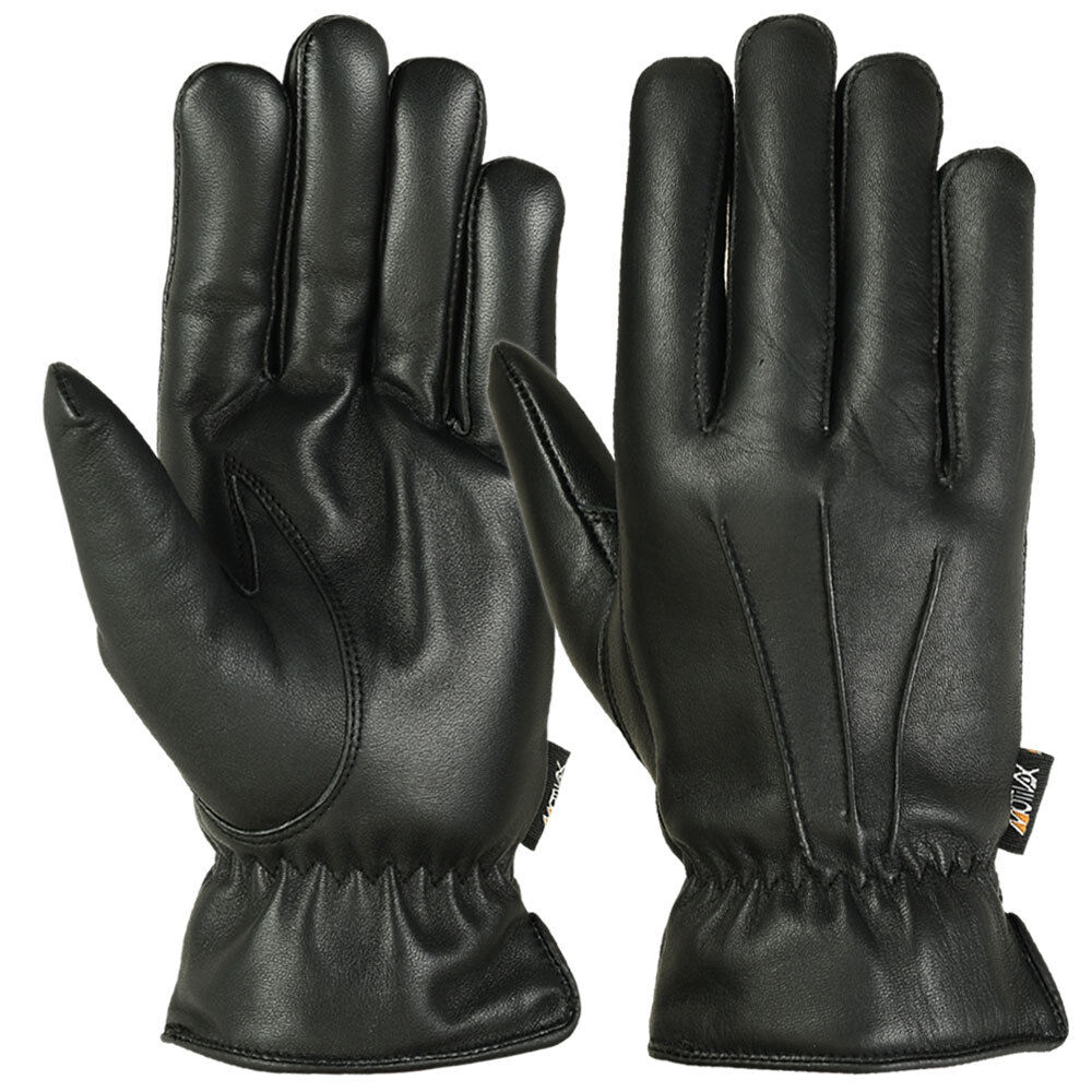 Mens Warm Winter Gloves Dress Glove Thermal Lining Genuine Leather, Black