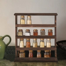 Multi Tier Rustic Wall Wooden Spice Rack Jar Storage Retro Shelf For Kitchen Bar