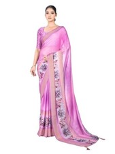 Women's Pure Crepe Digital Printed Saree With Unstitched Blouse Piece