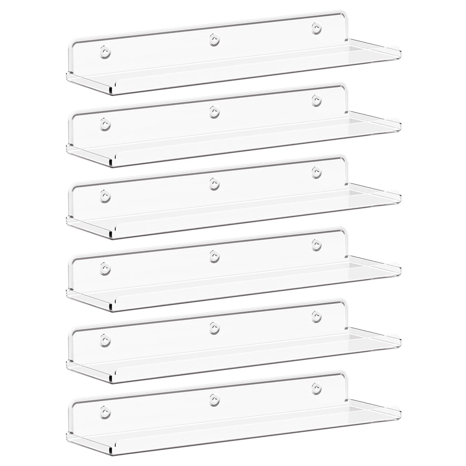 6 Pack 15 Inch Clear Acrylic Floating Shelves Wall Mounted Book Display