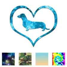 Love Dachshund Heart - Vinyl Decal Sticker - Multiple Patterns & Sizes - ebn1447