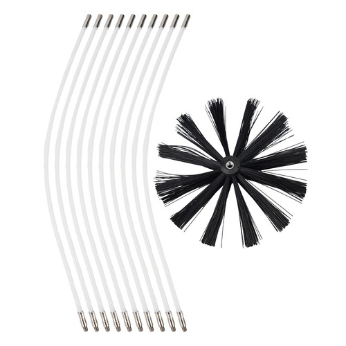 Chimney Sweeping Set Kit Rotary Sweep Brush Drain Rod Flue Cleaning