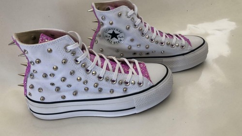 Converse all star Platform With Glitter Pink \u0026 Studs More' Swarovski | eBay