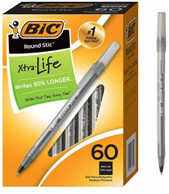 BIC Round Stic Xtra Life Ballpoint Pen, Medium Point, (1.0mm) Black, 36-Count 