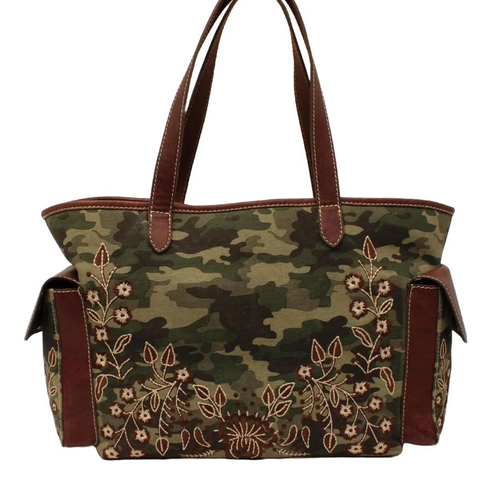 Новый без ЯРЛЫКОВ NOCONA сумка кожи камуфляж стиль цветок вышитая наплечная сумка с короткими ручками богемное - Изображение 2 из 4