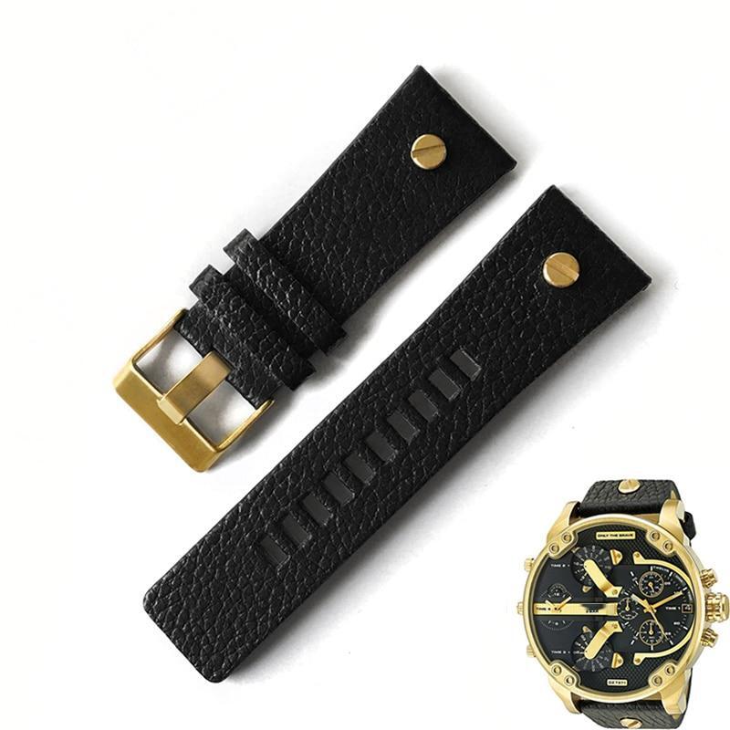 FYXT Mode Koeienhuid Horlogeband Met Klinknagel Horlogeband Riem Armband Compatibel Met Diesel DZ7313 DZ7333 7322 7257 4318 7348 7334 Vervanging(White x rose gold,26mm