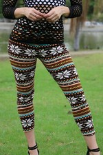 Women's Print New Winter Thick Warm Fleece Lined Stretchy Leggings Pants Warm TD