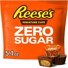 REESE'S Zero Sugar Miniatures Chocolate Peanut Butter Cups, Candy Bag, 5.1 oz