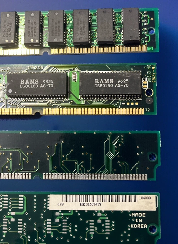 Vintage Lot Of (4x) 72 pin SIMM RAM Memory Modules Sticks - Mixed Lot - Image 2 of 3