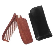 Foldable Sandalwood Comb Smooth Hair Comb Anti-static Massage Comb with PU