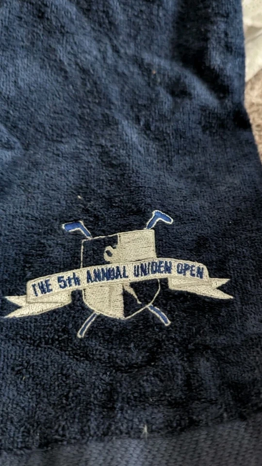 Toalla de Torneo de Golf LPGA Uniden Invitational De Colección Azul Marino Años 80 Nancy López Foto 3 de 4