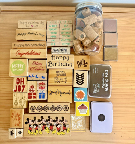 VINTAGE Wooden Rubber Ink Stamps Bundle – 60 PLUS Pieces + Ink Pads!!