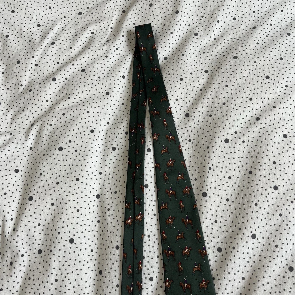 Polo Ralph Lauren de Colección Años 90 Corbata Cuello Para Hombre Verde Seda Caballo Polo AOP No. 001 Foto 4 de 4