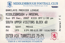 TICKET Middlesborough v Arsenal 09-12-2007 Premiership