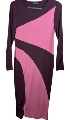 Dusk Colourblock Midikleid Damen Größe 12 Rosa Burgund Langarm Stylisch