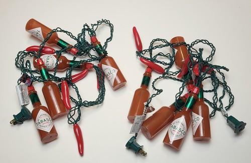Vintage Tabasco Sauce Bottle Chili Pepper Party String Lights Blow Mold Set Of 2