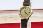 Vintage OMEGA Seamaster Ladies Quartz 22mm Gold Dial Watch Original Strap w/Box