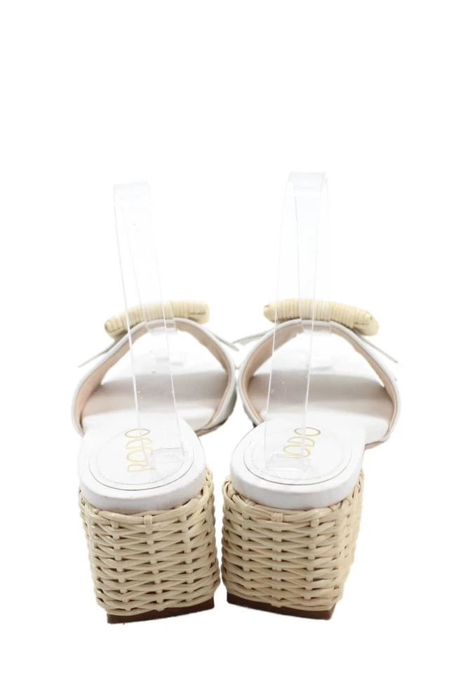 Rodo Womens Buckle Embellished Woven Straw Detail Slip On Shoes White Size 8 - Image 3 of 4
