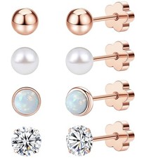 4Pairs Flat Back Earrings for Women 14K Gold Hypoallergenic Rose Gold StyleA