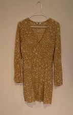 Uniqlo Women’s Brown White Floral Sundress Long Sleeve Short Dress Size S