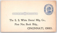 Vintage S.S. White Dental Mfg Co Cincinnati Ohio Postal Card 1¢ McKinley