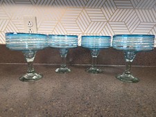 Mexico Hand Blown Turquoise Swirl Margarita G...