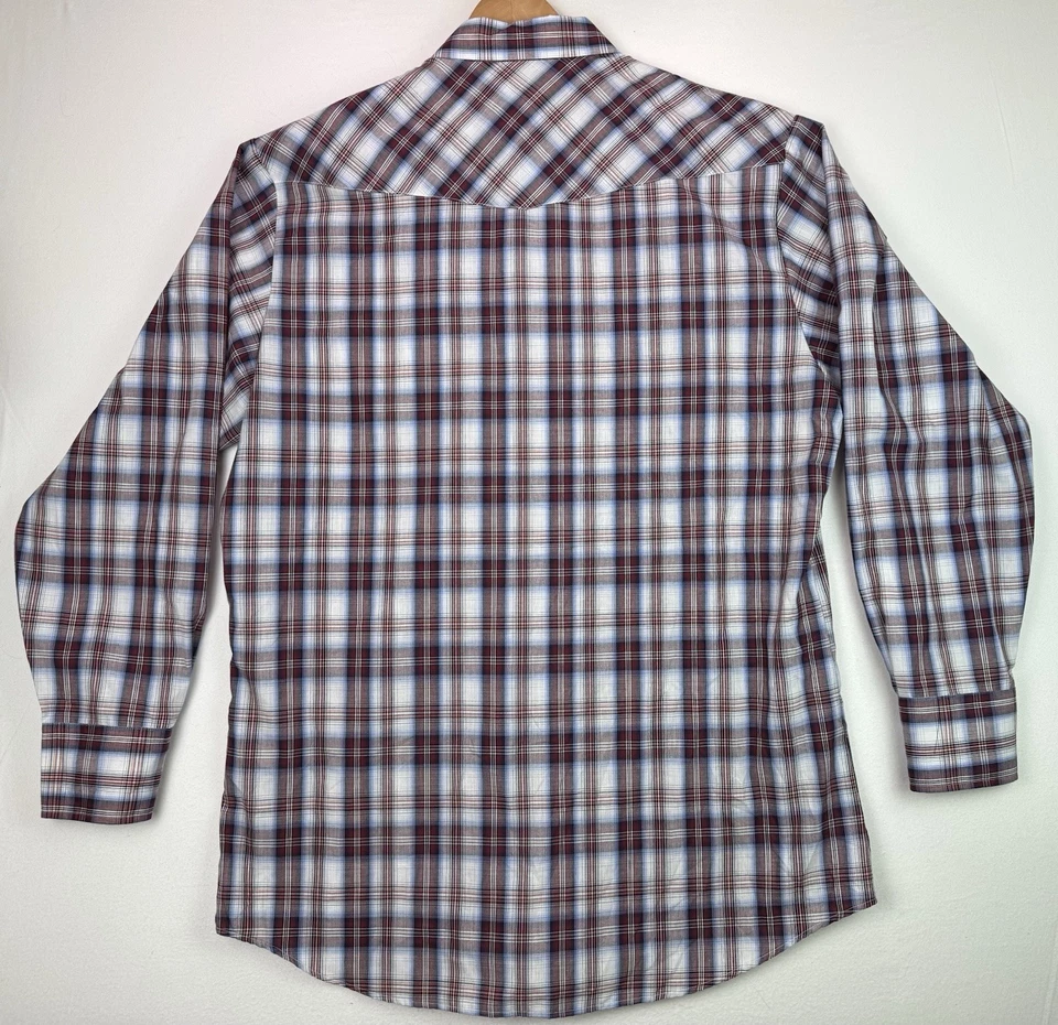 Roper Western Pearl Snap Red White Blue Plaid Long Sleeve Shirt Cowboy Sz 2XLT - Image 4 of 4