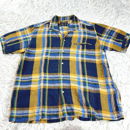 Beams Plus Italian Collar Linen Check Shirt Yellow M Used Japan - Picture 3 of 10