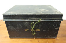 Antique English Black Metal Compact Trunk Storage with Working Key - Mrs. Mason