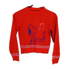 Vintage Kids Child Snoopy Knit Sweater Red Distressed Used AS-IS