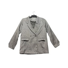 RepeatRoses Plaid Blazer Women Medium Gray Glen Check Double Breasted