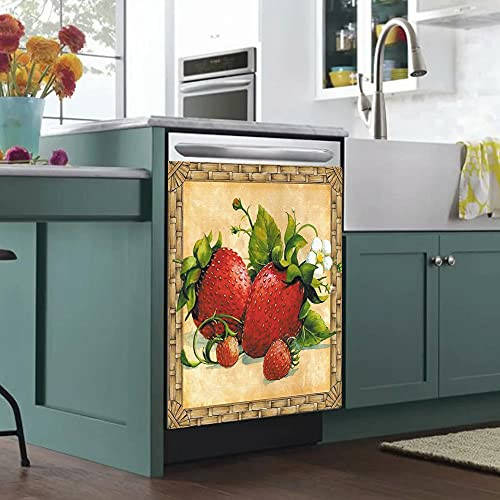 Strawberries Decorations Magnetic Dishwasher Cover Panel Fruit Fridge 23"Wx26"H - Picture 3 of 5