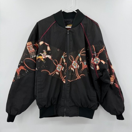 Vintage Bee Wild Bomber Jacket: Native American Pattern, Size L horses Indian
