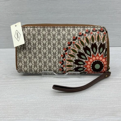 Fossil Jori Zip Clutch Blumen Geldbörse RFID braun grau NEU  - Bild 1 von 4