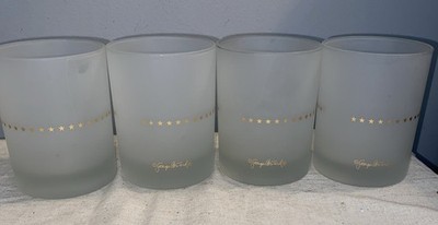 Georges Briard Frosted Glass With Gold Stars Low Ball Tumbler Whiskey Set Of (4)