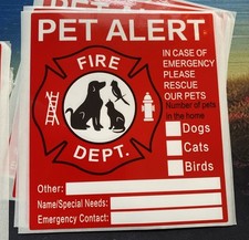 6 PACK Red Pets Inside Alert 5  Rescue Emergency Fire Window Stickers Decals